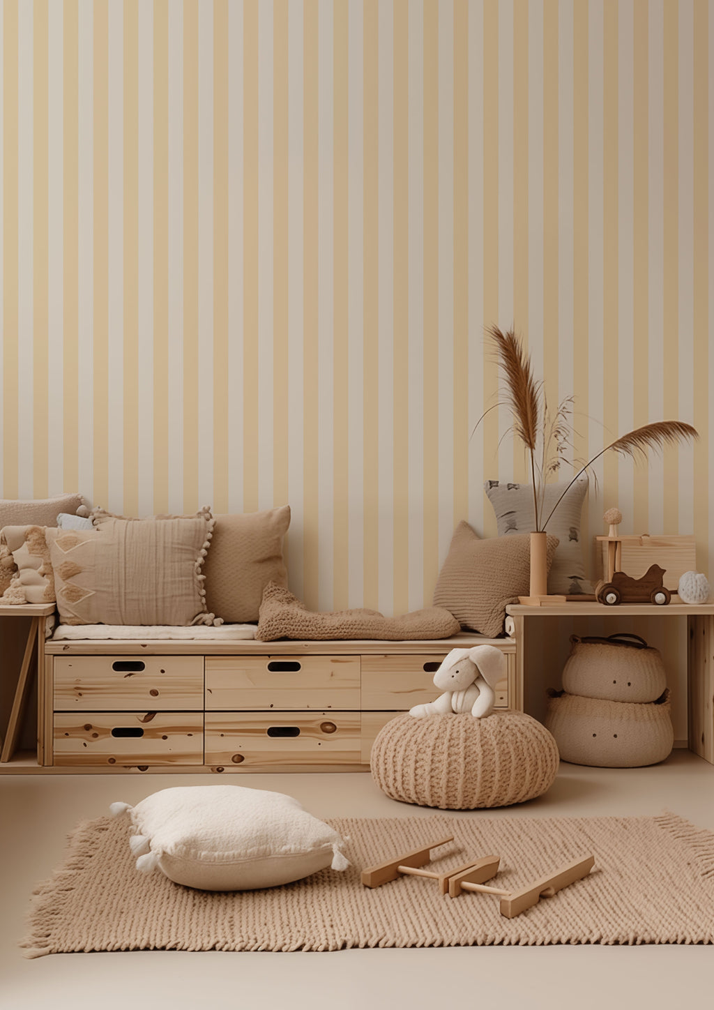 Atlas Striped Removable Wallpaper in Beige and White