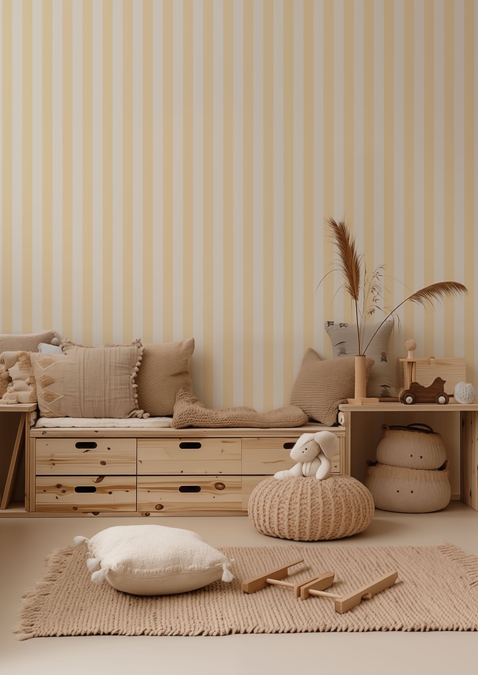 Atlas Striped Removable Wallpaper in Beige and White