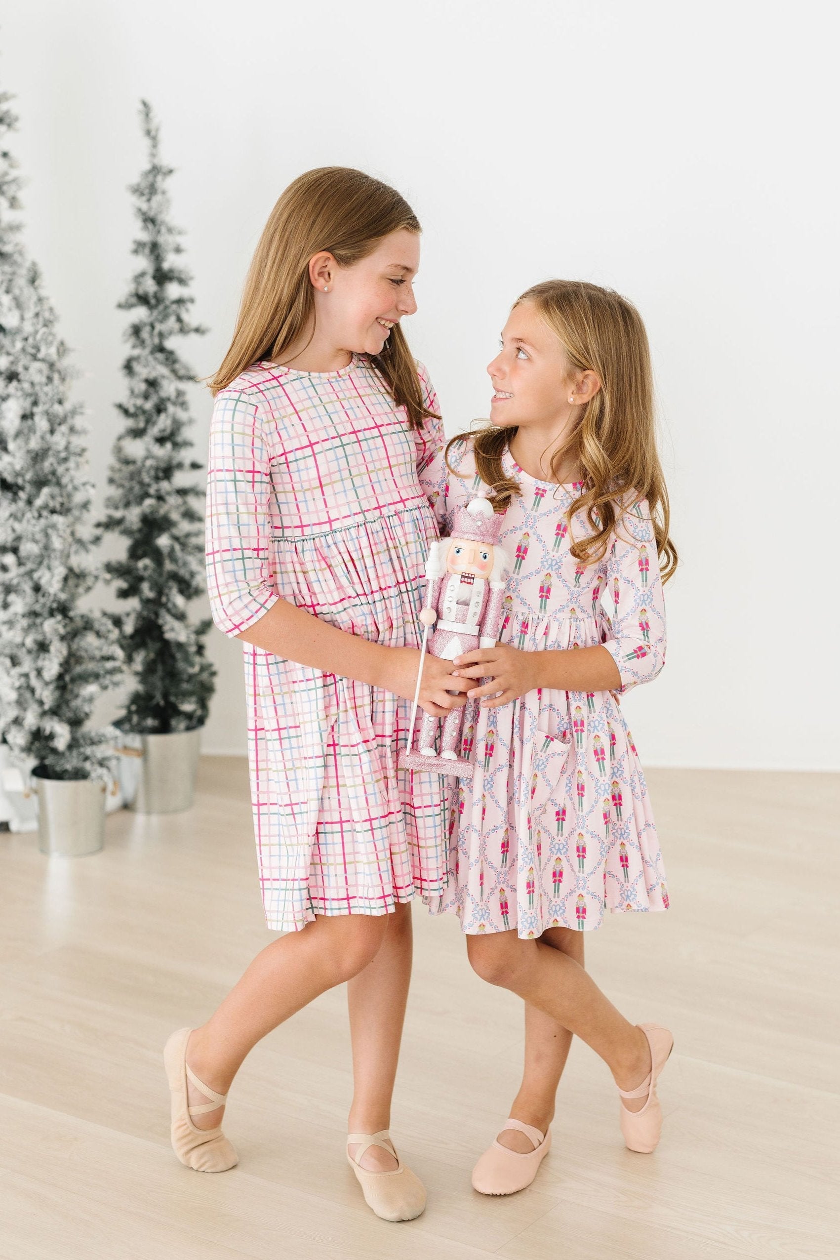 Pink Nutcracker 3/4 Sleeve Pocket Twirl Dress