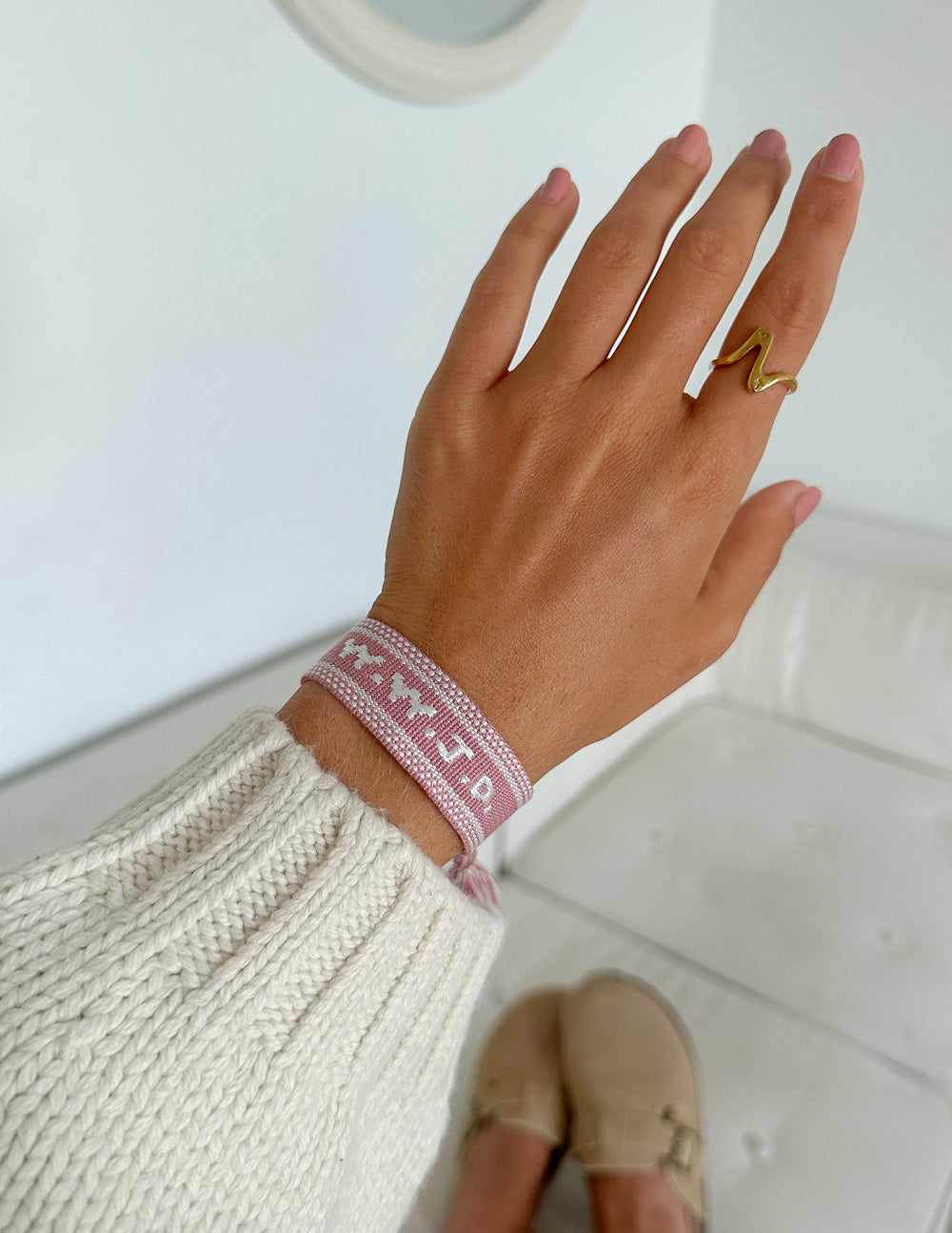 Pink WWJD Embroidered Woven Bracelet