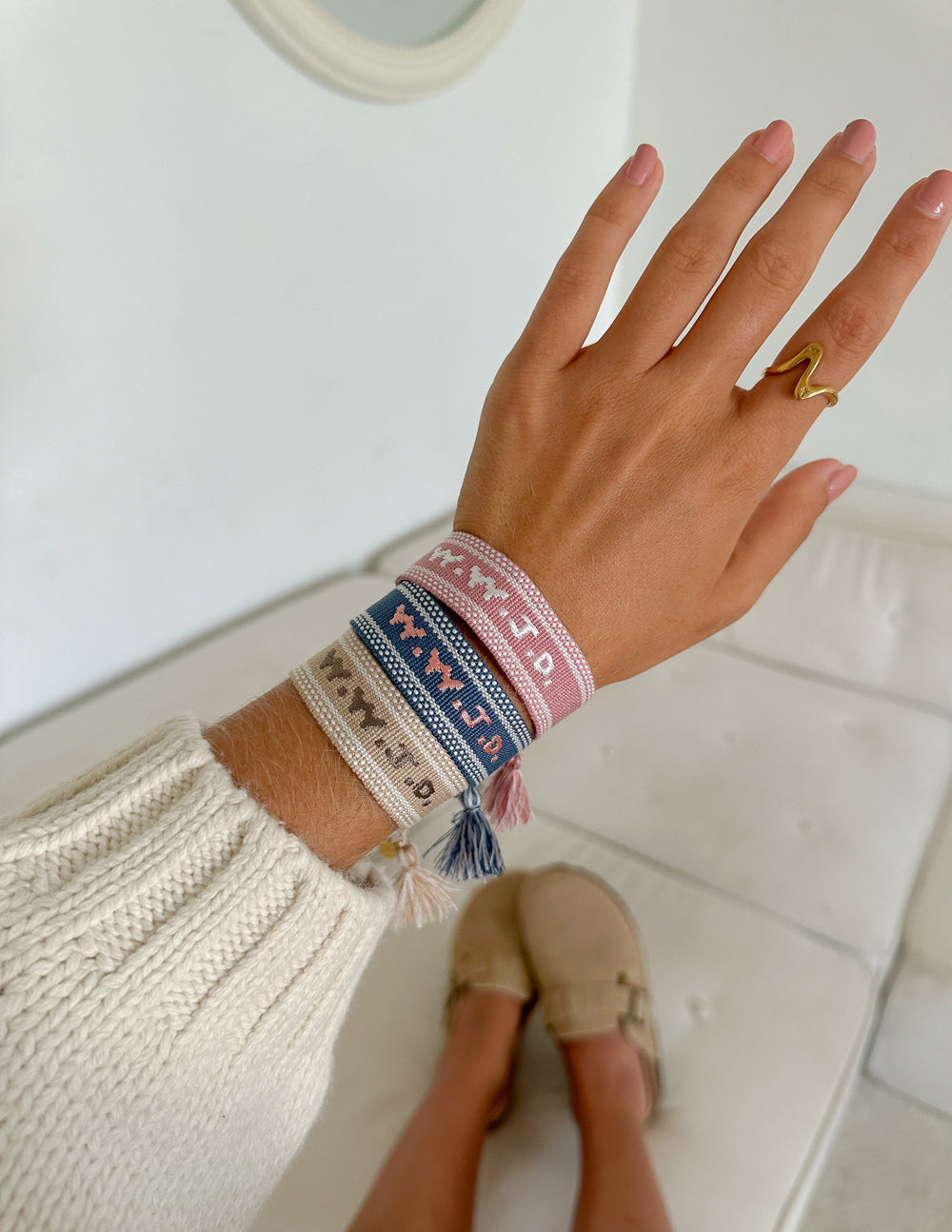 Pink WWJD Embroidered Woven Bracelet