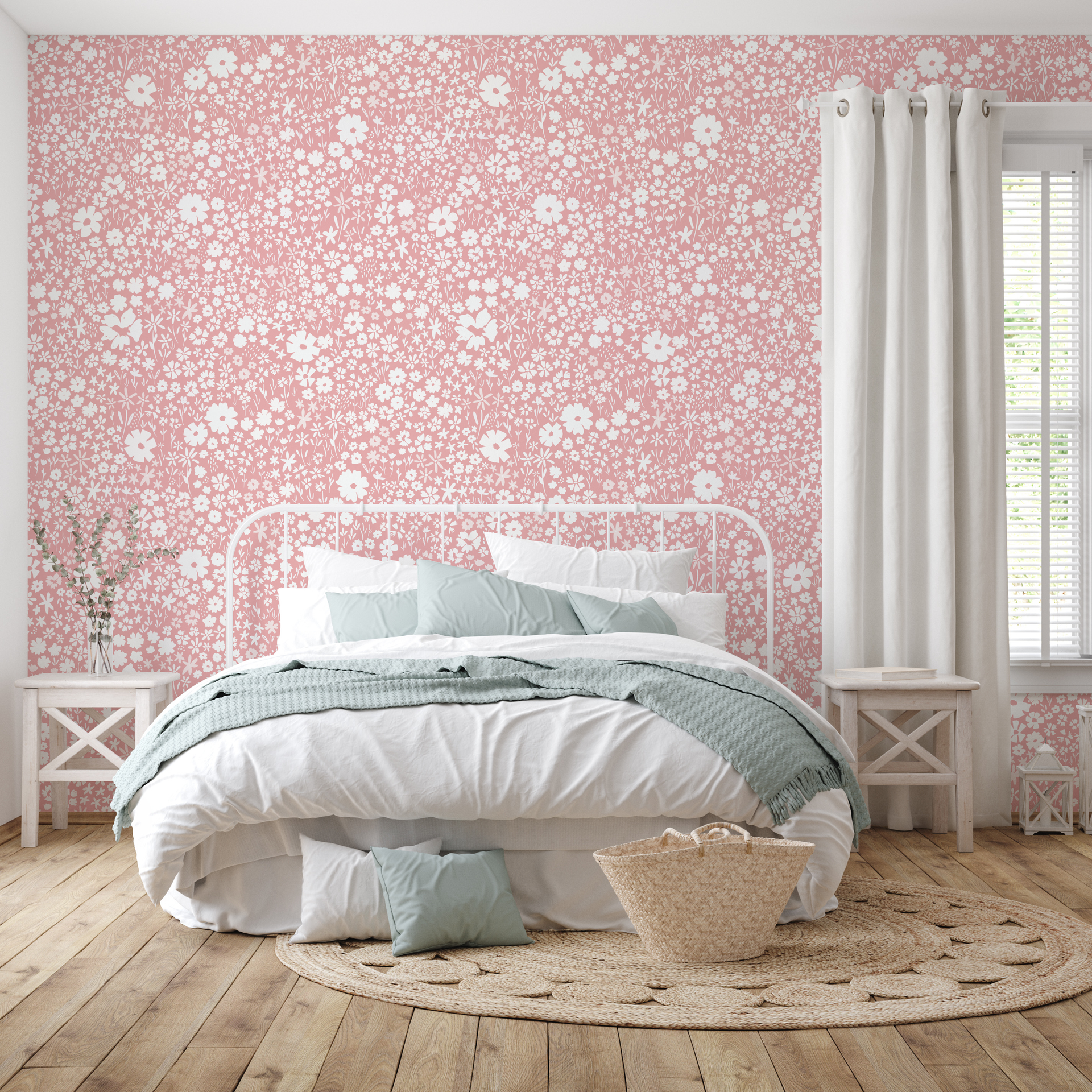 April Floral Removable Wallpaper - Pink, Terracotta & Green