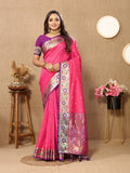 Pink Soft Paithani silk saree with intricate Meenakari Zari woven pallu detail