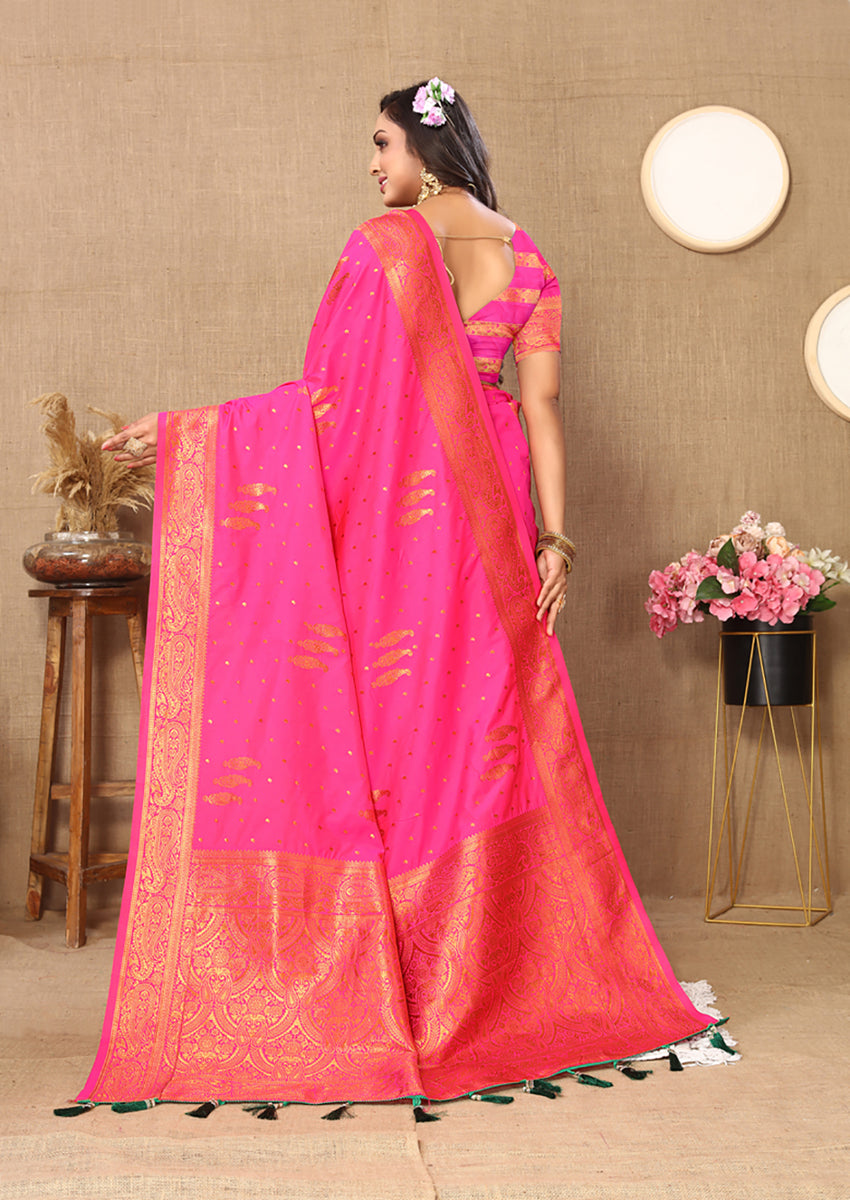 Pink Soft Silk Saree with Elegant Copper Zari Weaving Design