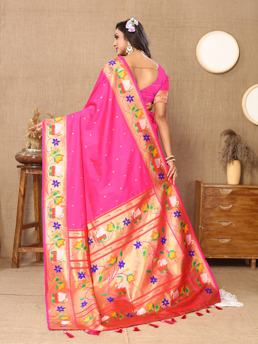 Pink Soft Paithani Silk Saree with Rich Zari Meenakari Weaving