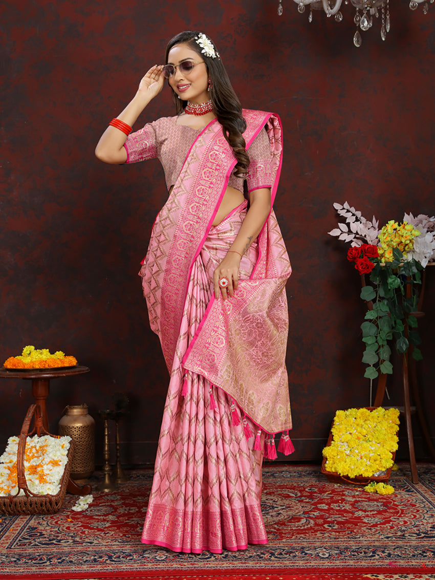 Pink Soft Katan Silk Saree with Rich Zari Weaving Pallu