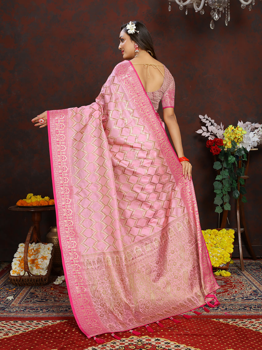 Pink Soft Katan Silk Saree with Rich Zari Weaving Pallu
