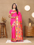 Pink Soft Paithani Silk Saree with elegant Zari Meenakari work