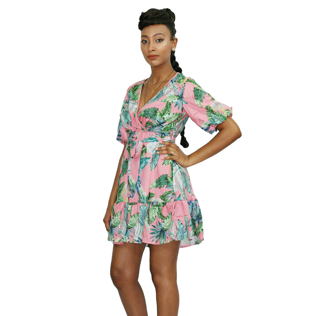 Floral V- Neck Summer Mini Dress
