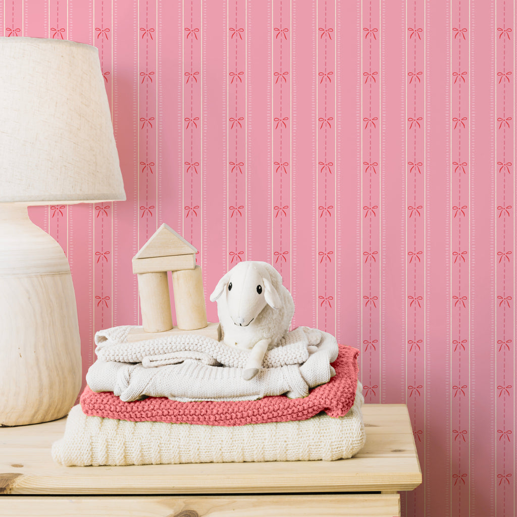 Lena Striped Wallpaper in Pastel Blue, Pink and Cream