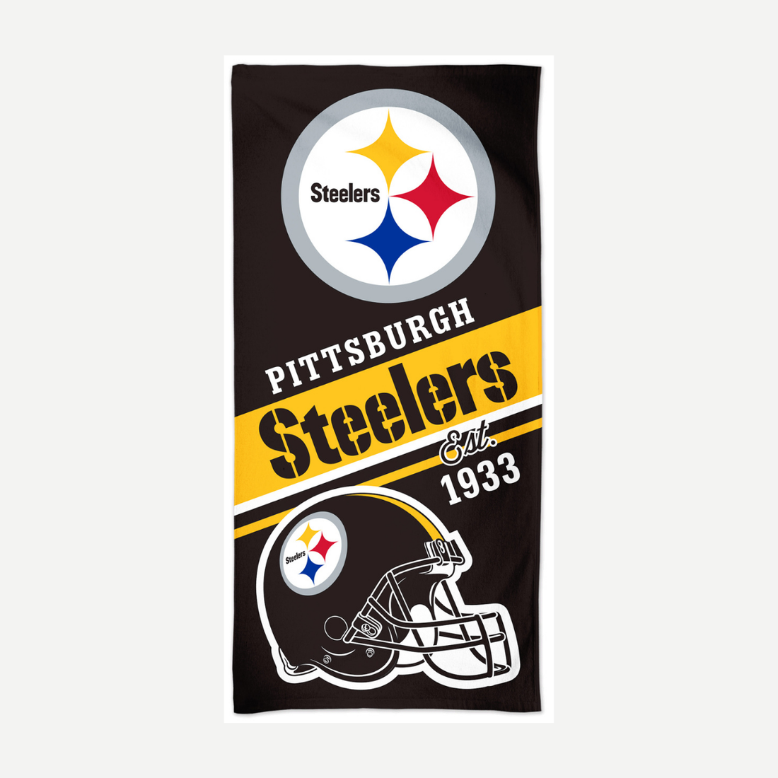 Pittsburgh Steelers velour beach towel with team helmet and logo