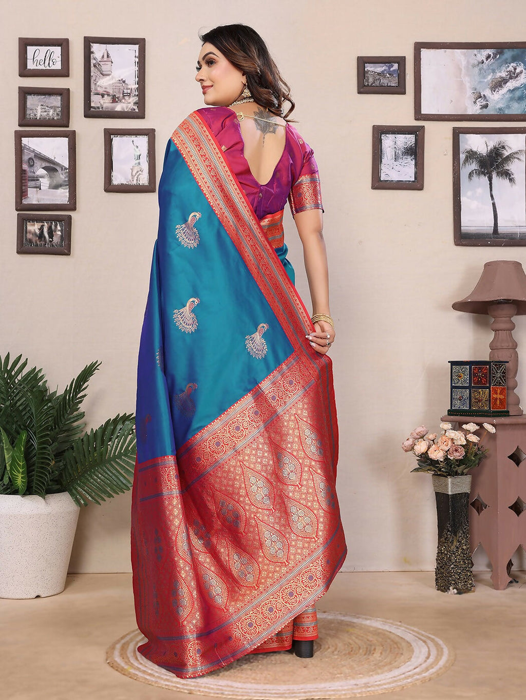 Royal Blue Banarasi Soft Silk Saree with Small Butti Design