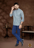 Men's grey plain short kurta in pure cotton, minimalist ethnic style