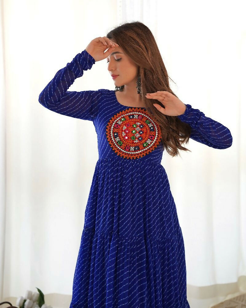 Royal Blue Chanderi Kurta with Sequence Embroidery Work