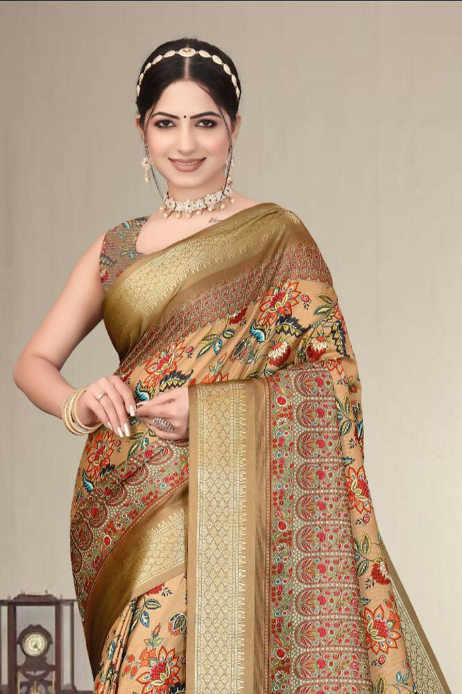 Multi Heavy Cotton Silk Digital Print & Jacquard Saree