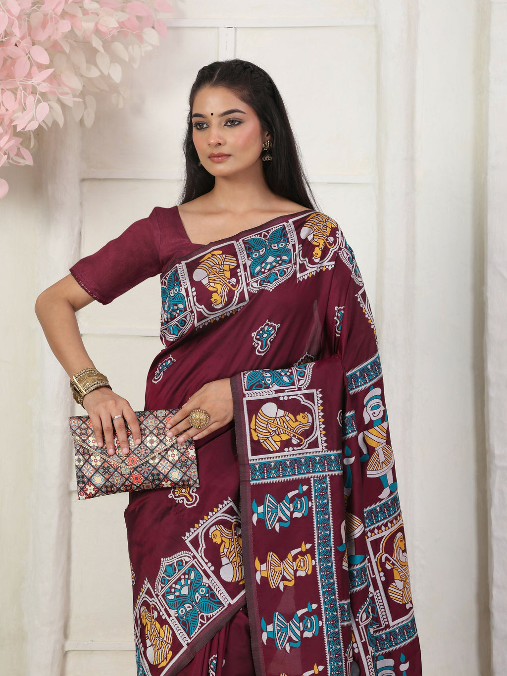 Shree Shyam Fashion Silk Blend Wine Saree