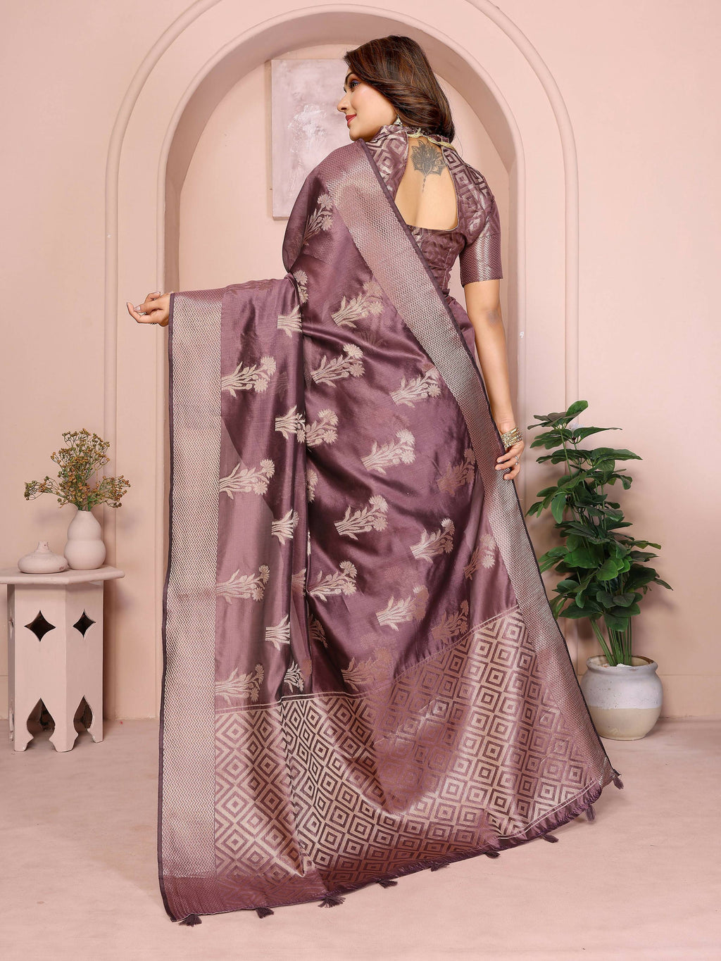 Purple Soft Organza Silk Weaving Saree with Matching Blouse