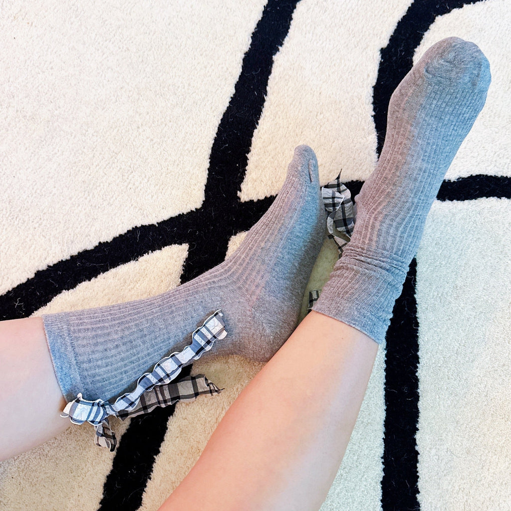 Plaid Ruffle Bow Socks Set Of 2