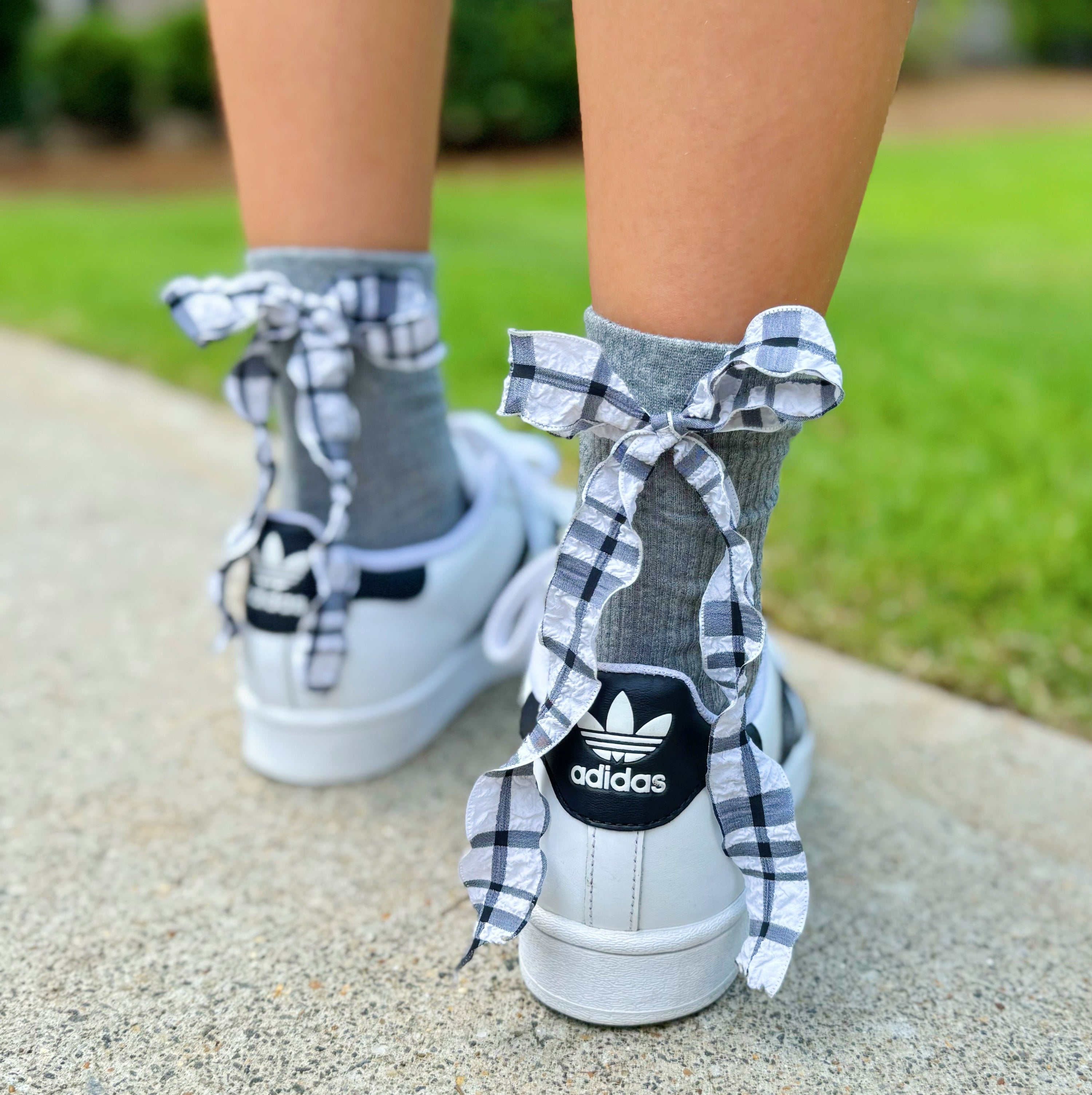 Plaid Ruffle Bow Socks Set Of 2