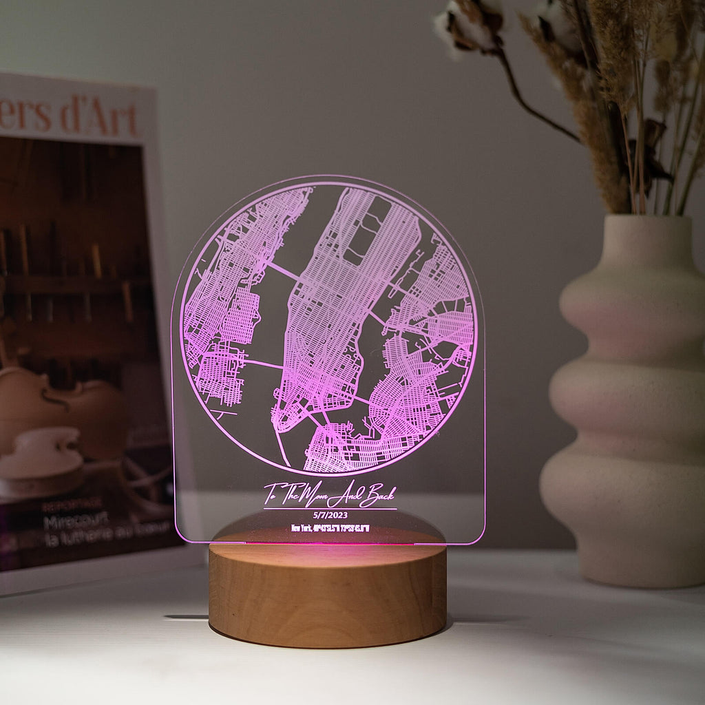 City Map Light Stand: Personalized Urban Night Light Decor