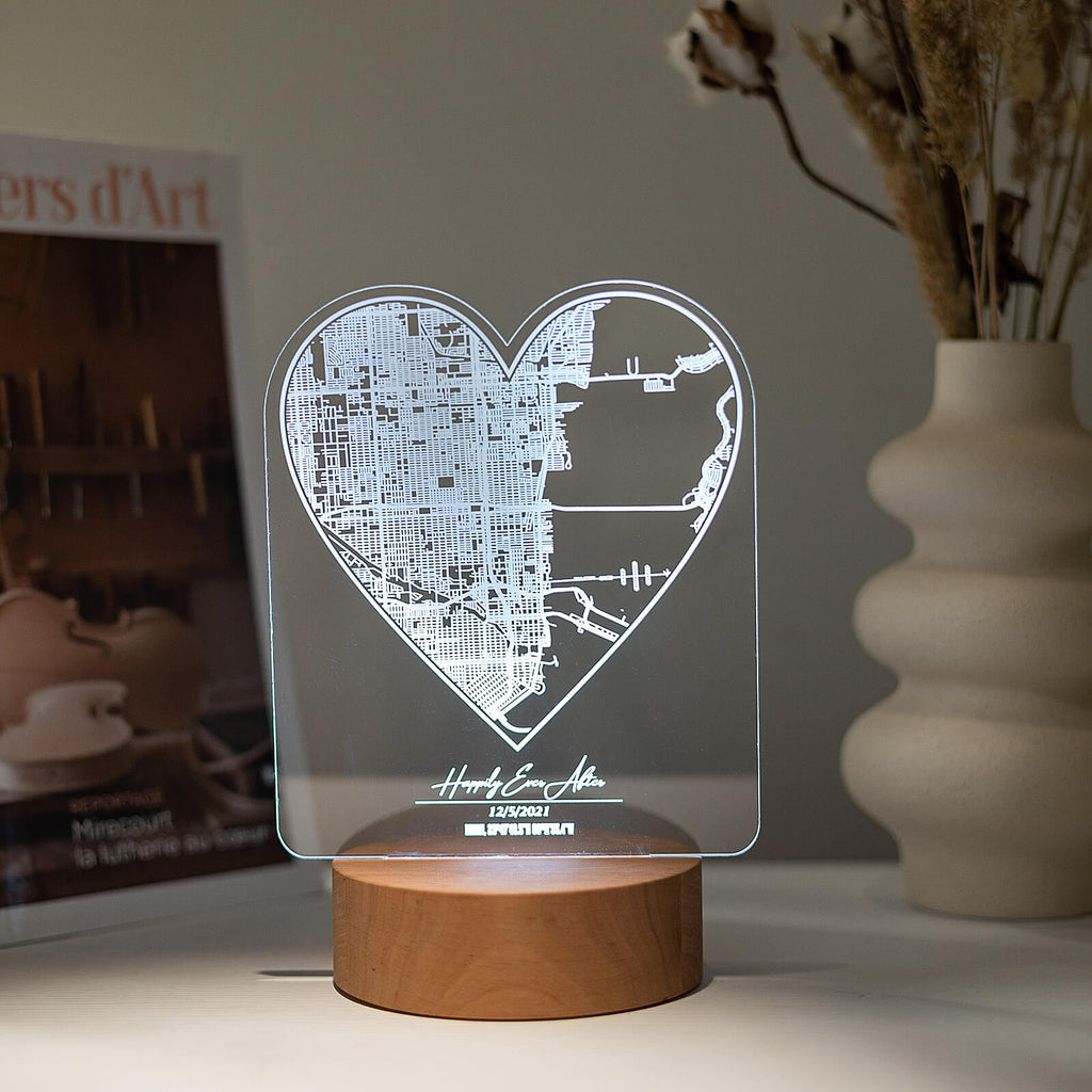 City Map Light Stand: Personalized Urban Night Light Decor