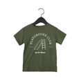 Kids cotton crew neck t-shirt with Playground Club graphic print in olive green