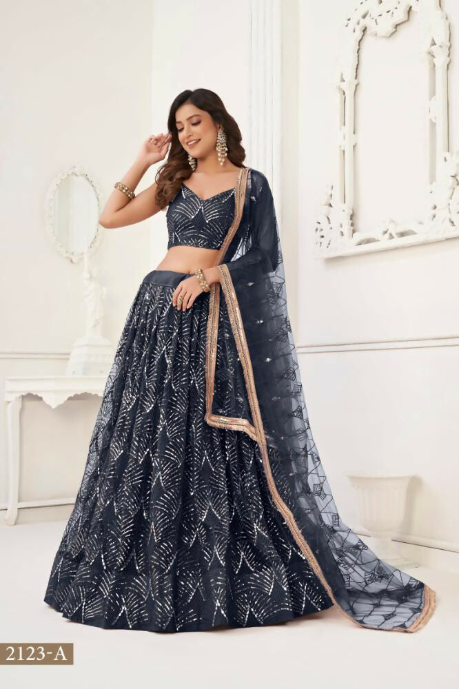 Black Butterfly Net Lehenga with Original Mirror & Sequence Work