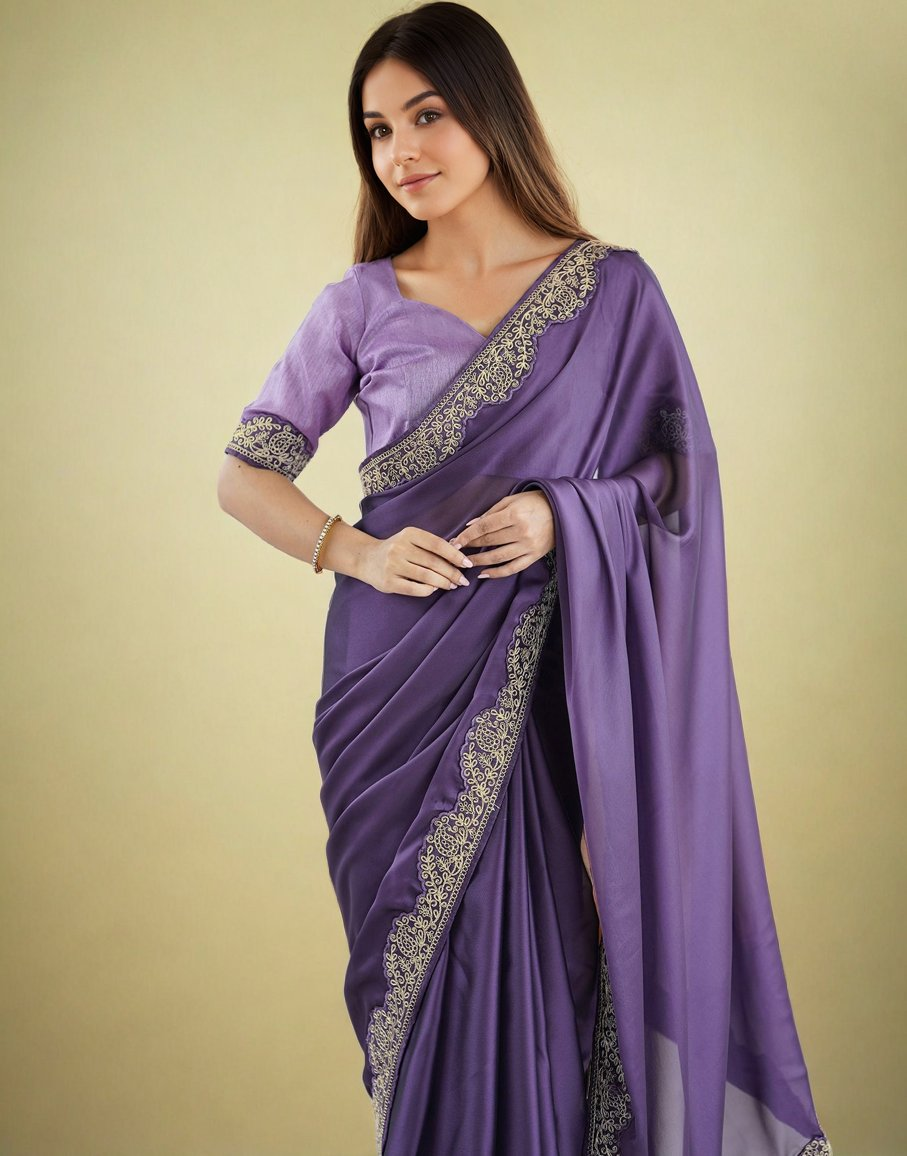 Lavender Rangoli Silk Saree with Elegant Coding Lace Embroidery