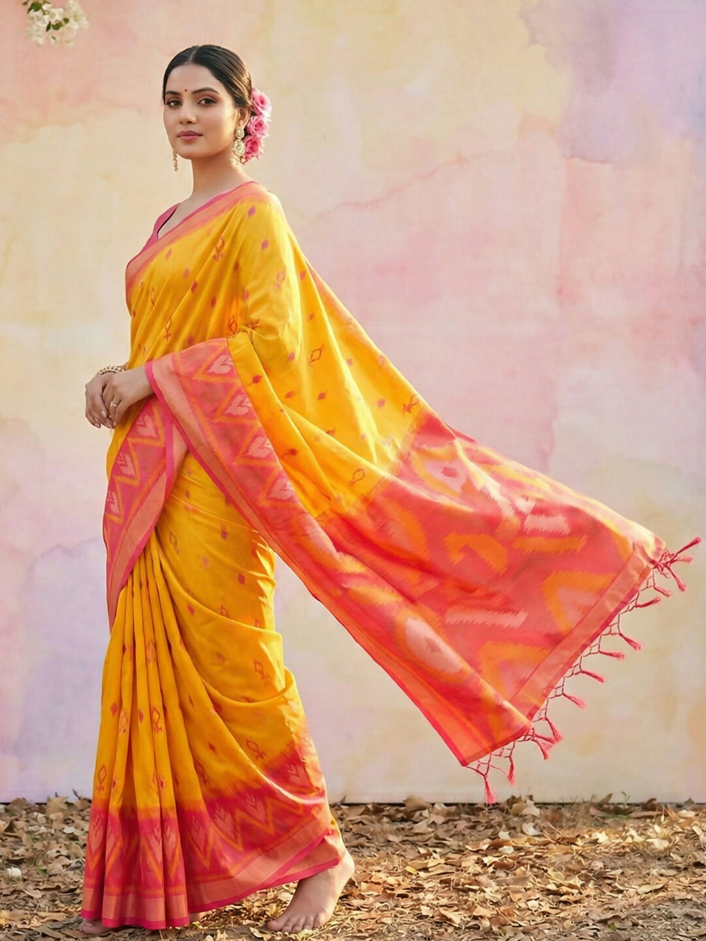 Yellow Soft Silk Saree with Matching Blouse