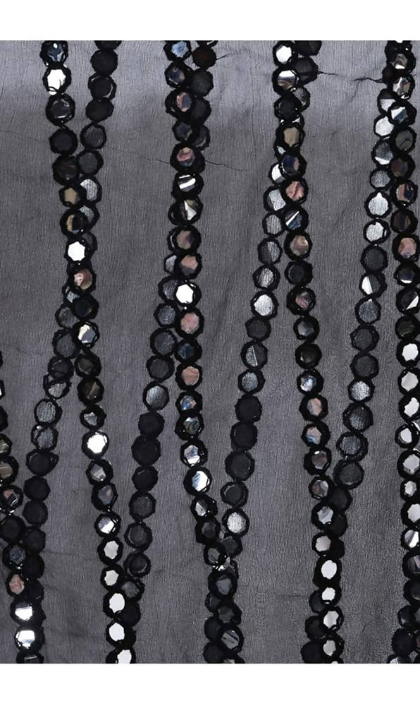 Black Organza Mirror Stripe Dupatta with Metallic Detail
