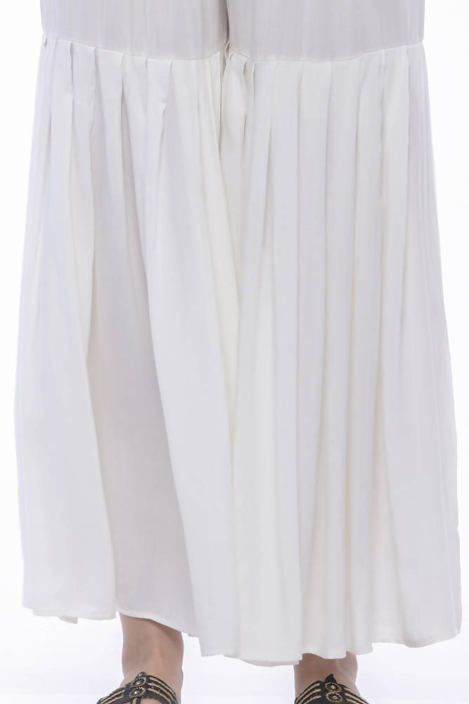 Women's Off White Rayon Cotton Solid Palazzo Pants
