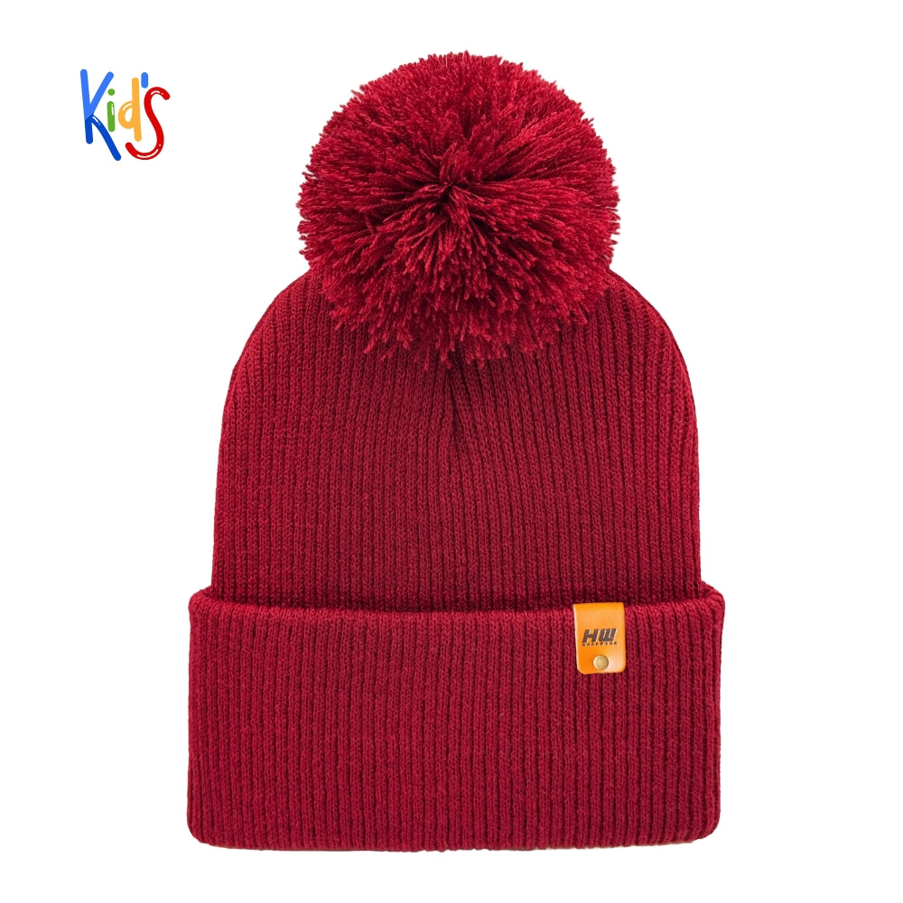 Haakwear Traditional Pom Pom Kids Knit Beanie. Soft, Warm & Made in USA