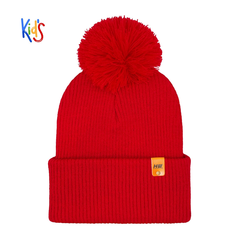 Haakwear Traditional Pom Pom Kids Knit Beanie. Soft, Warm & Made in USA