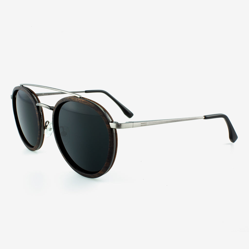 Ponce Burl Wood and Metal Curved Brow Sunglasses - Gold