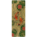 Pond of Harmony abstract pattern cork yoga mat in brown, green, and orange tones