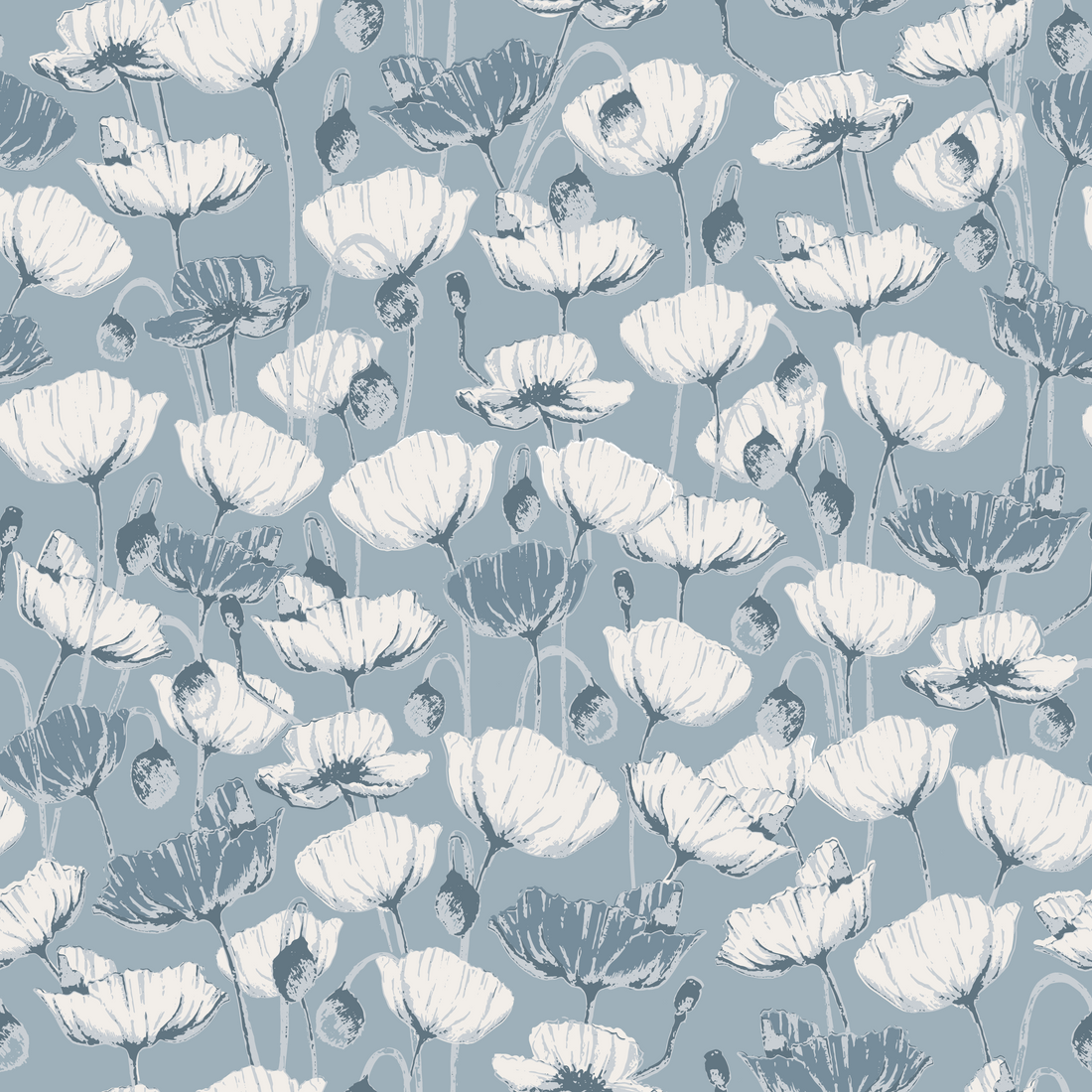 Aurora Floral Sage-Green White Blue and Tan Removable Wallpaper