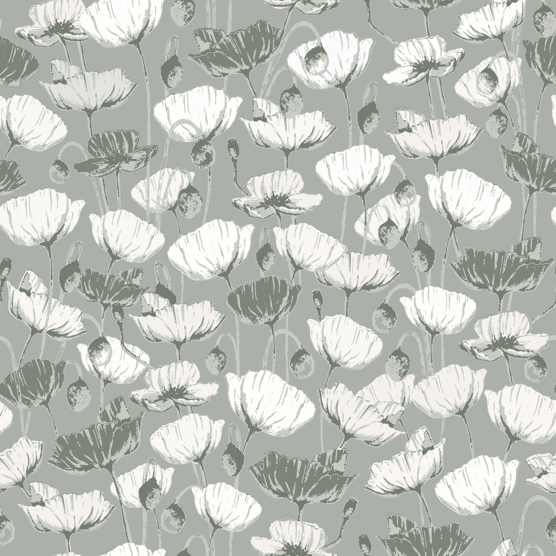 Aurora Floral Sage-Green White Blue and Tan Removable Wallpaper