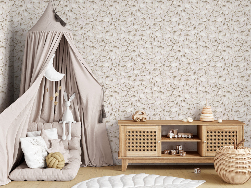 Aurora Floral Sage-Green White Blue and Tan Removable Wallpaper