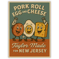A vinyl sticker featuring a Pork Roll, Egg, and Cheese breakfast sandwich illustration.