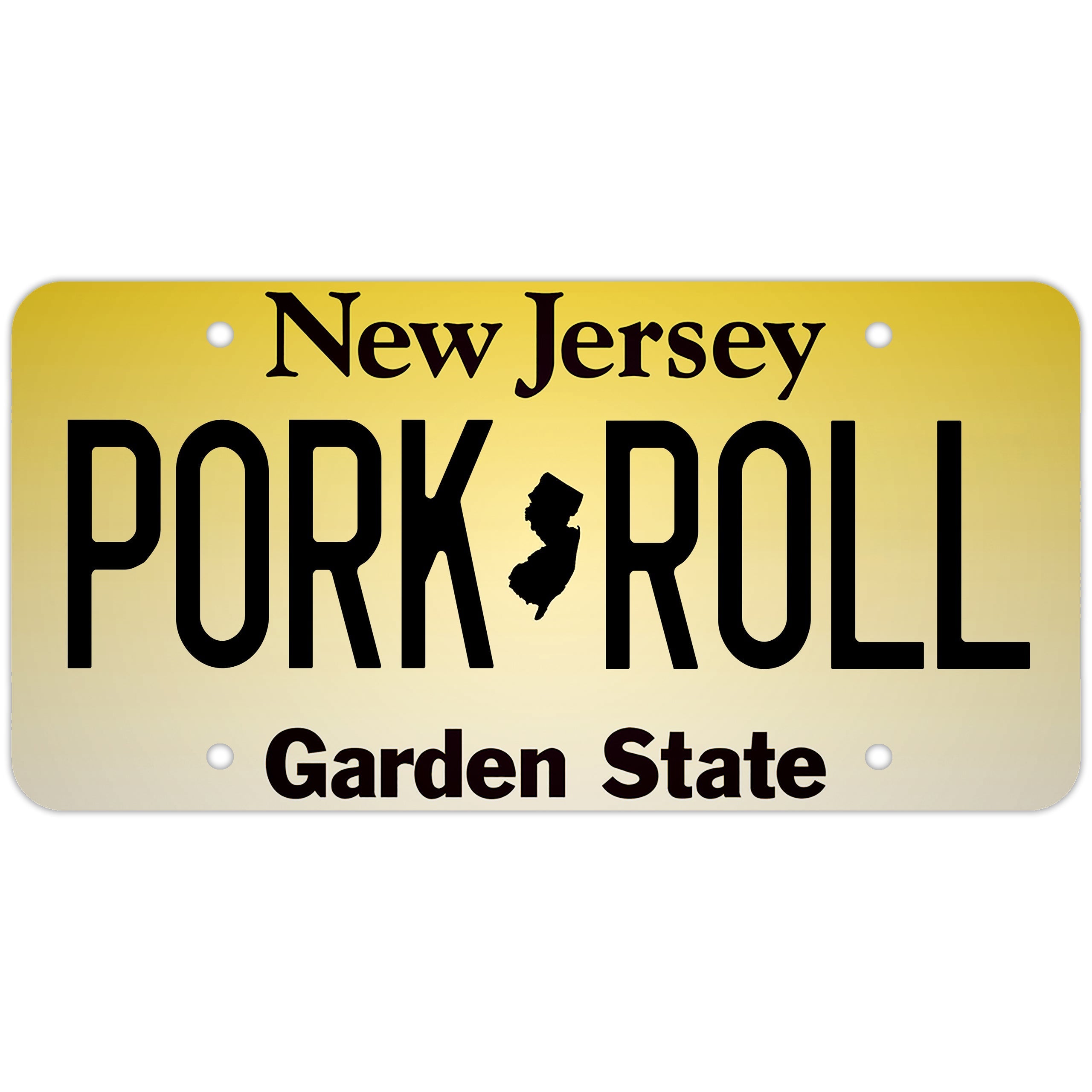 Yellow and black Pork Roll decorative aluminum license plate