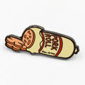Pork Roll by the Roll metal enamel pin featuring a classic breakfast meat roll design with a butterfly clasp.