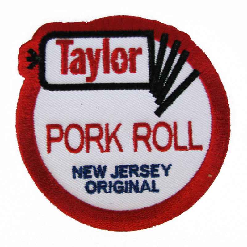 Embroidered Taylor Pork Roll patch featuring red, white, blue, and black colors.