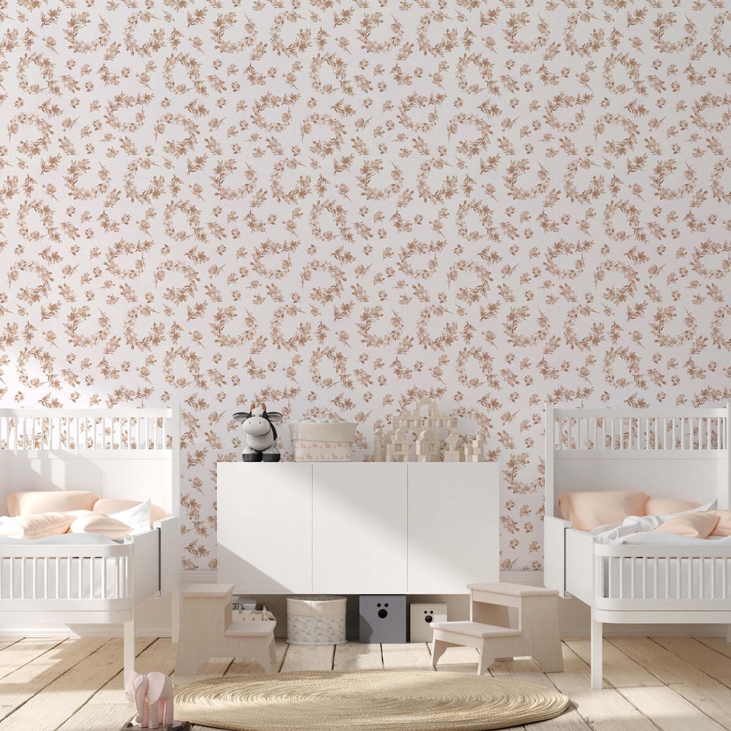 Portia Floral Cottagecore Wallpaper - Pink, Cream & Muted-Green