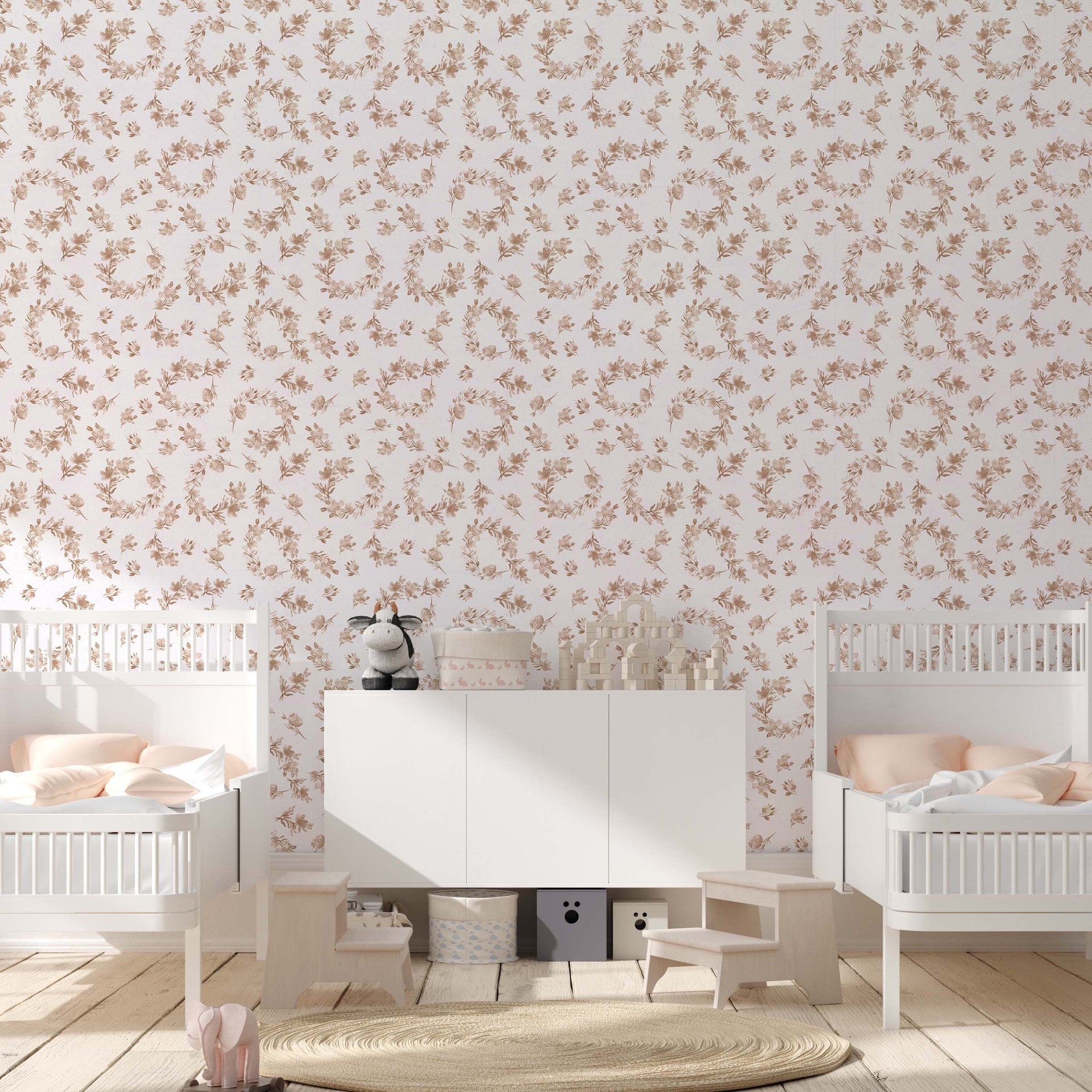 Portia Floral Cottagecore Wallpaper - Pink, Cream & Muted-Green
