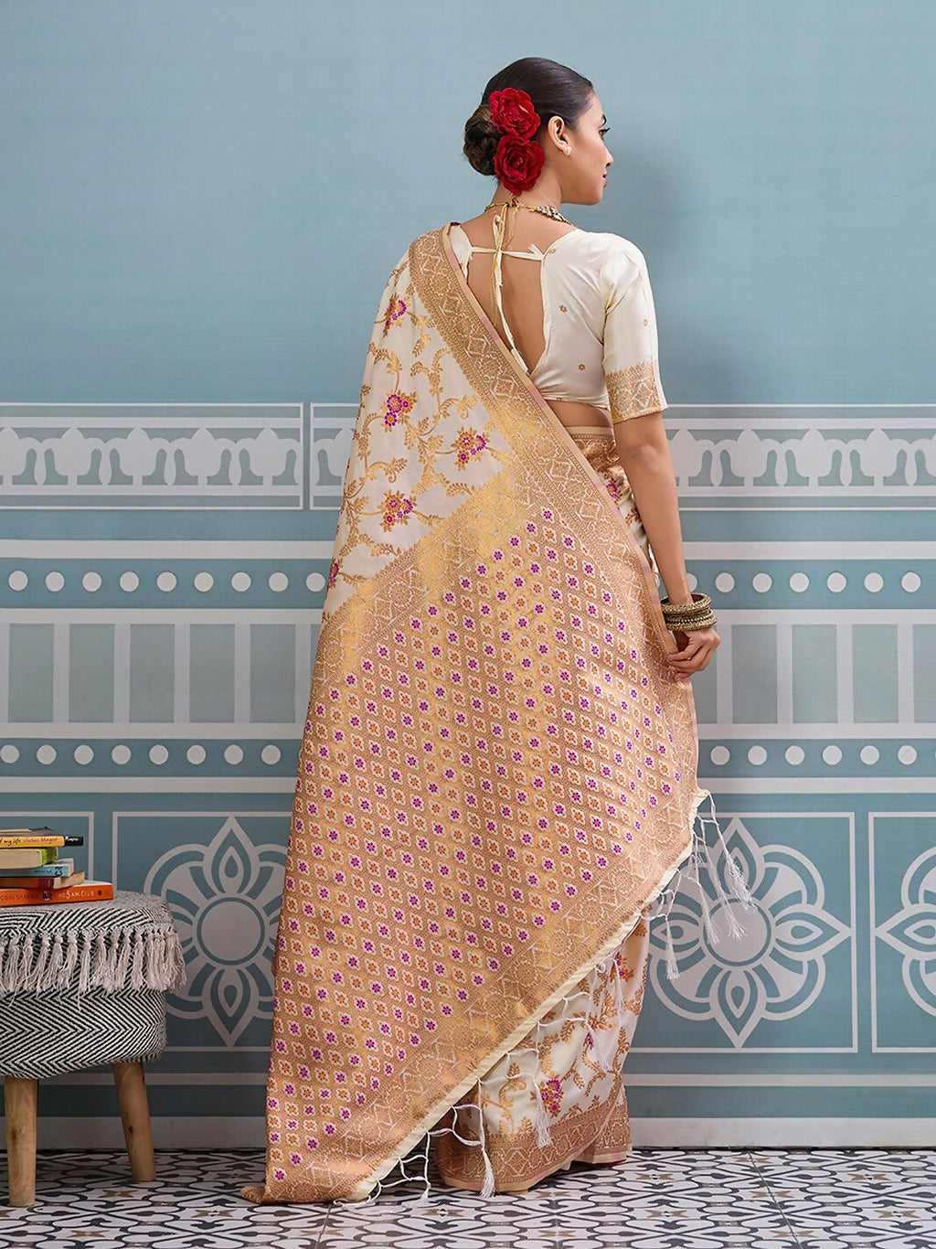 Cream Silk Saree with Matching Blouse - Minimalist Ethnic Elegance