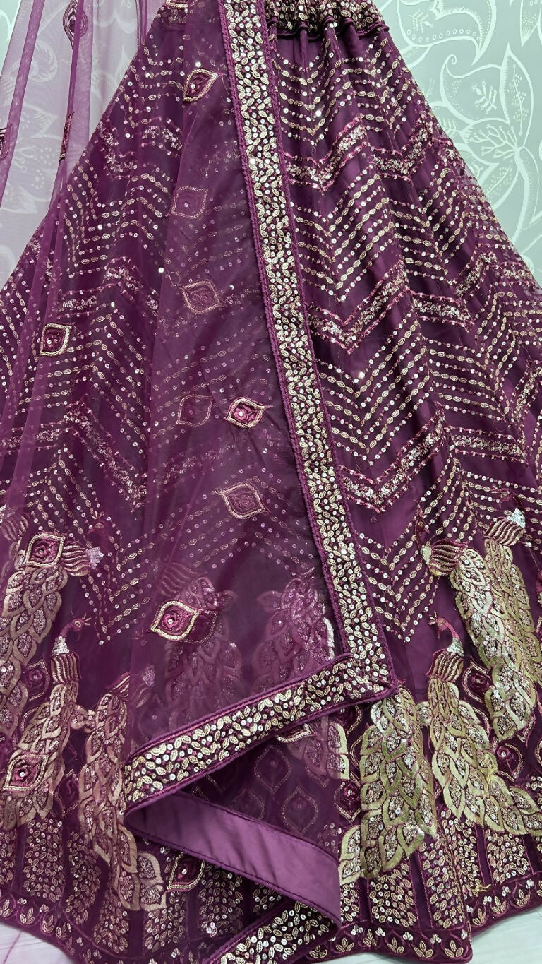 Purple Bridal Net Wedding Lehenga Choli with Foil and Sequins