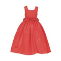 Baby girl wearing a vibrant red satin full-length party maxi dress