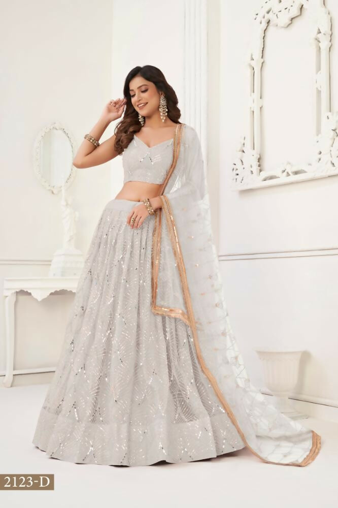 Off White Butterfly Net Lehenga Choli With Mirror & Sequence Work