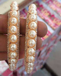 Gold-Polished American Diamond & Pearl Bangle Set for Women