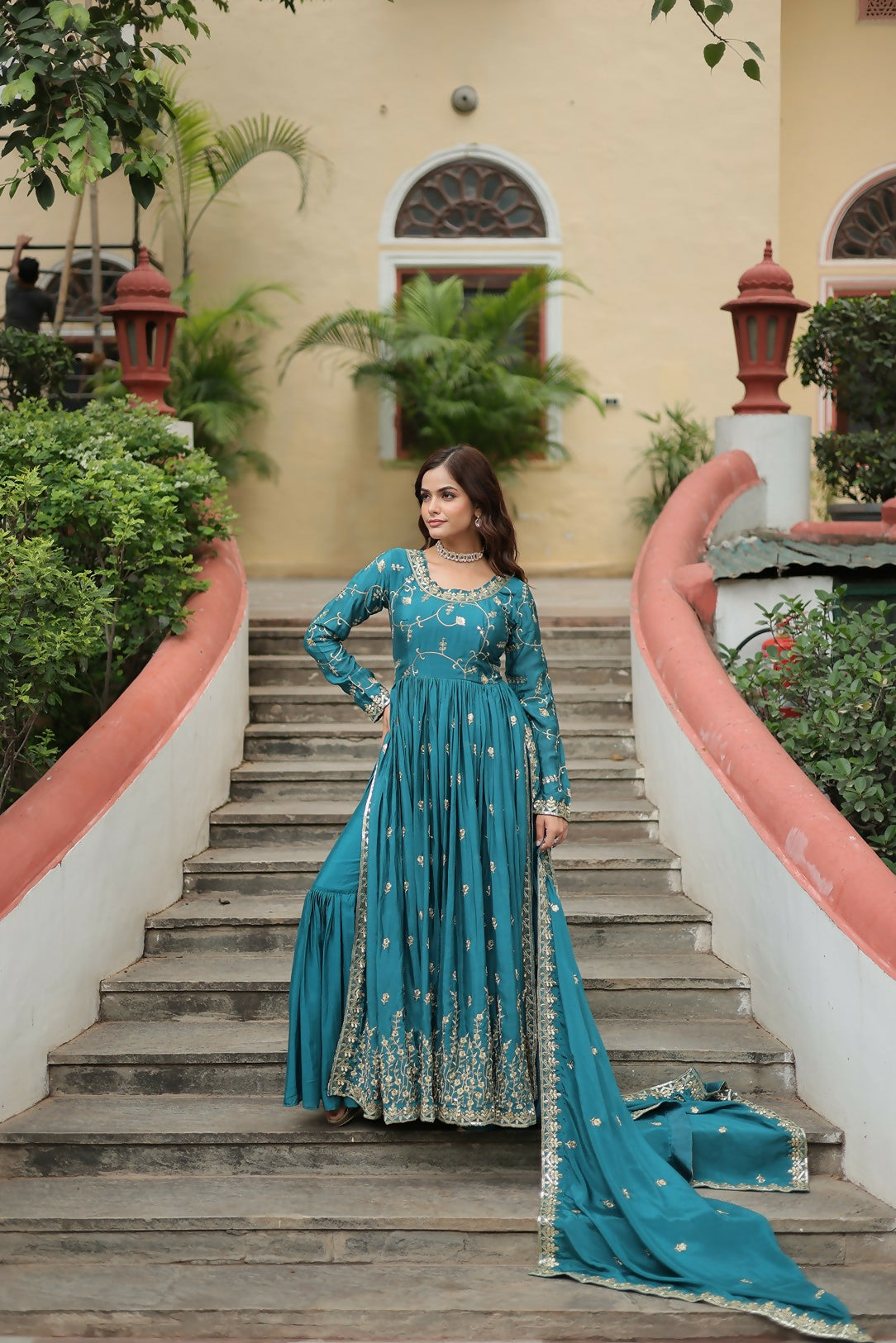 Joban Fashion Blackchinon Sequence Embroidery Work Kurta Set